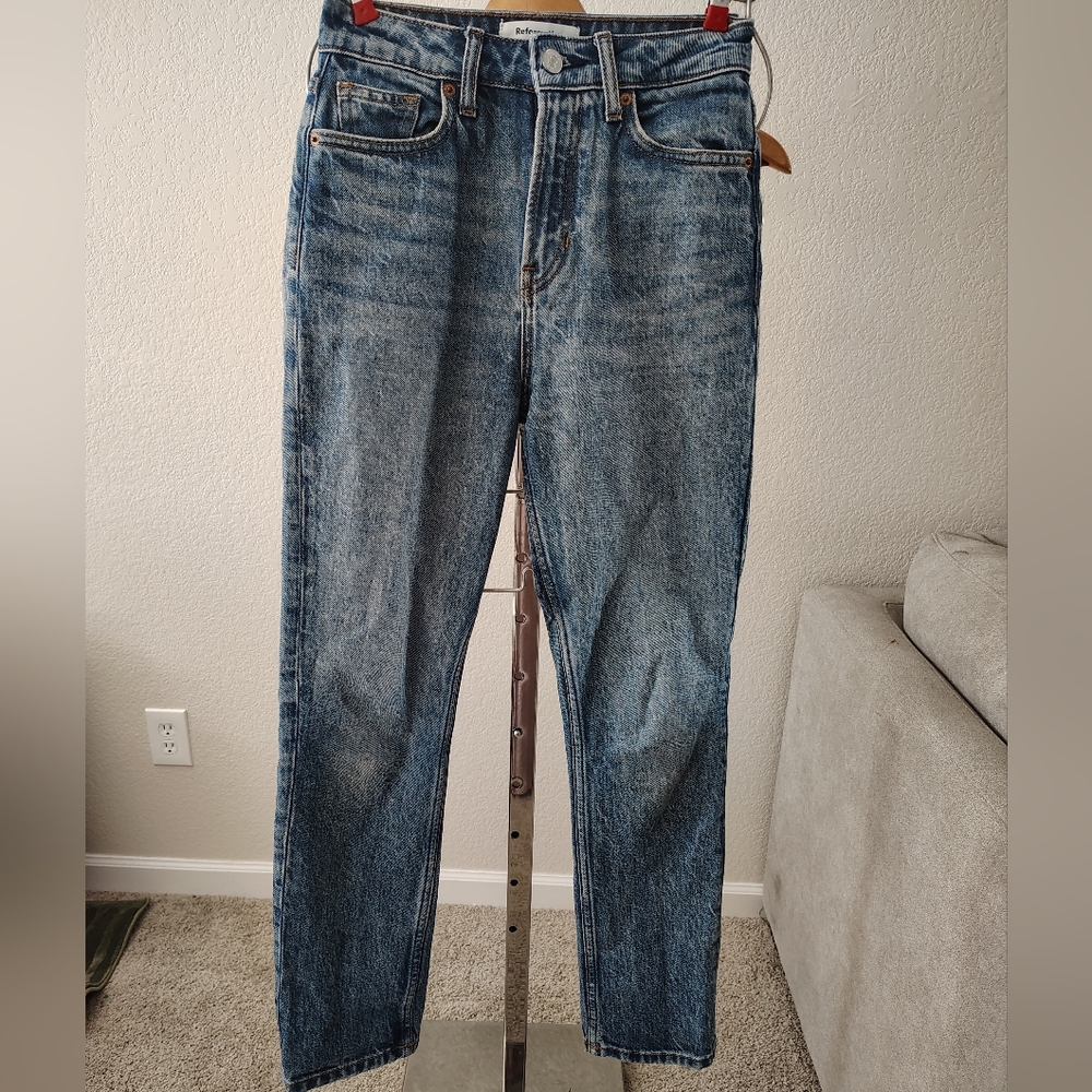 Reformation Liza Ultra High Rise Straight Jeans Denim Light Icarian Wash 24